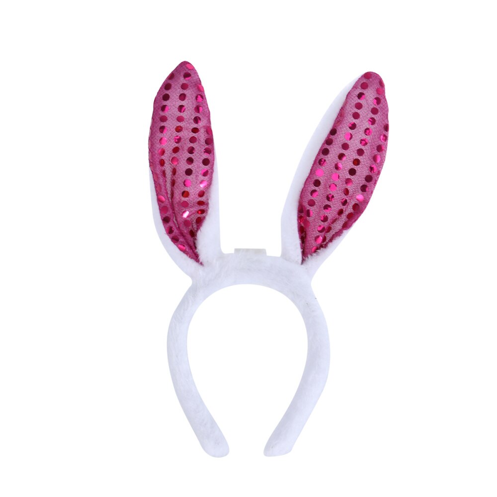 LED Bunny Ear Headband Flashing Sequins Rabbit Ear Hair Hoop Heardwear for Easter Christmas Party (White): Rosy