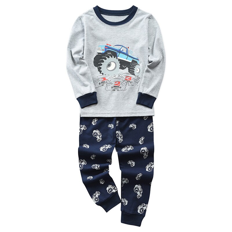 Grijze herfst cartoon graafmachine auto voertuig pyjama thuis pak lange mouwen katoenen jongen slaapkleding kinderpyjama voor jongens 2-8 jaar