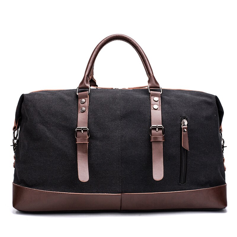 Canvas Reistas Mannen Lederen Outdoor Schoudertas Messenger Grote Capaciteit Tote Bag Bagage Duurzaam Koe Lederen: Black