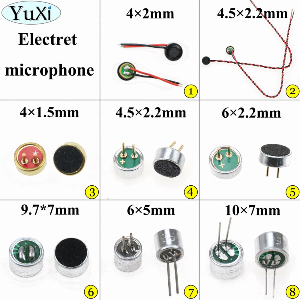 Microphone à condensateur électret yuxi, capsule de microphone à 2 broches, 4 x 2mm/4 x 1.5mm/4.5*2.2mm/6 x 7mm/6 2.2mm/9.7 5mm/10 x 7mm , micro de microphone