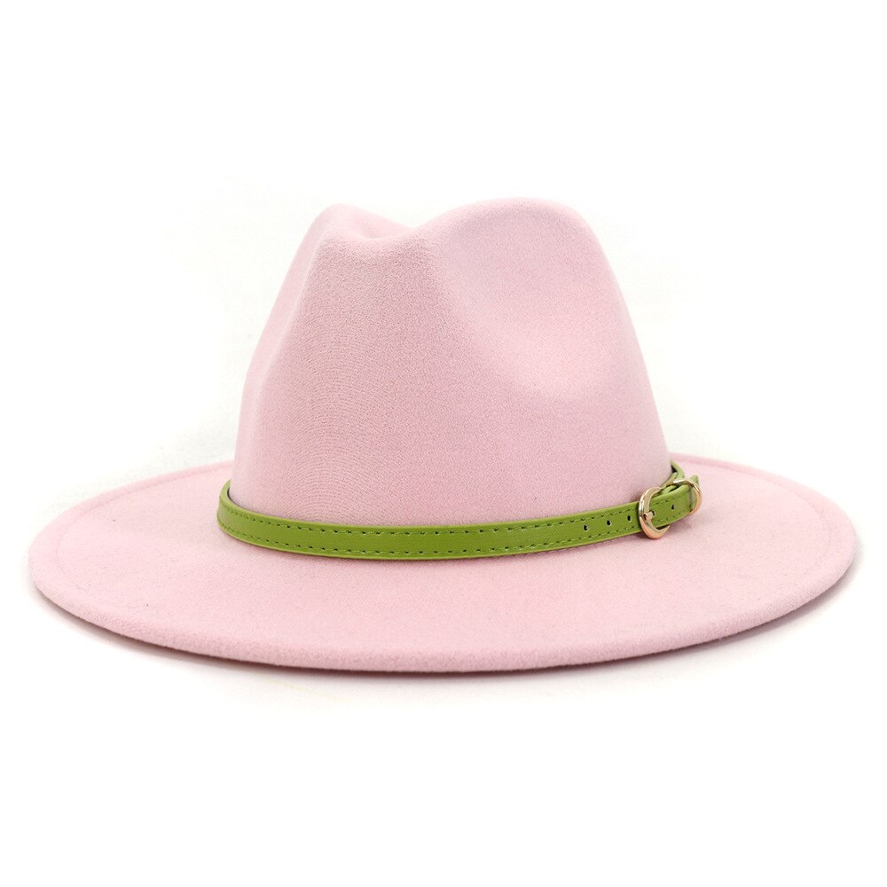 FS – Chapeau Fedora en feutre de laine pour homme et Femme, casquette à large bord, Vintage, Trilby Jazz, pour Couple, collection hiver et automne: Rose