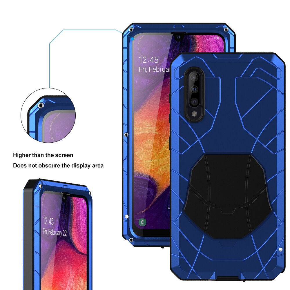 Für Samsung Galaxy A50 Telefon Fall Harte Aluminium Metall Gehärtetem Glas Screen Protector Abdeckung Heavy Duty Schutz Silicon Abdeckung