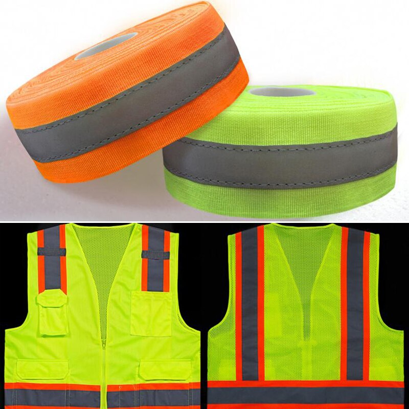 Fluorescent Yellow&amp;Fluorescent Orange Reflective Fabric Tape Sew On Safe Clothing