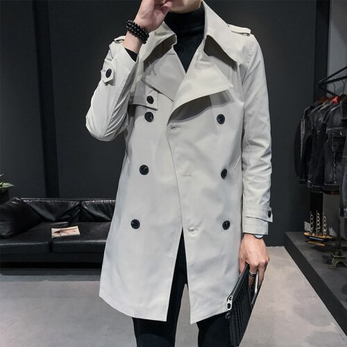 Heren Double Breasted Trenchcoat Heren Off White Trenchcoats Britse Heren Lange Jassen Engels Mantel Klassieke Windjack Elegante: Creamy-white / XL