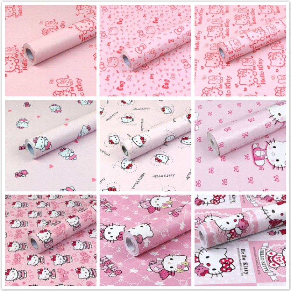 45 CM X 1000 CM HelloKitty Waterdichte PVC zelfklevende behang muurstickers woonkamer TV muur slaapkamer kids creatieve