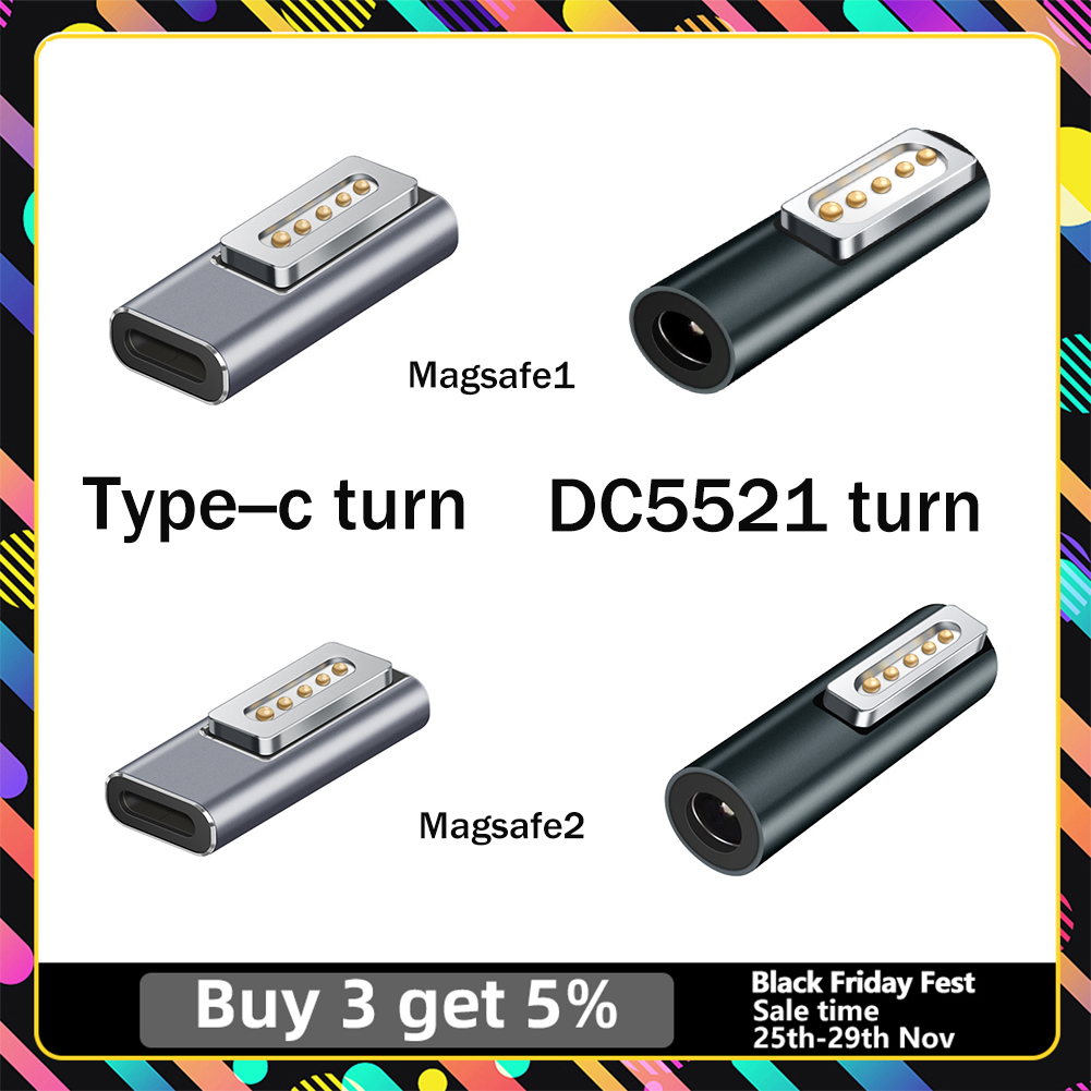 Typ c magnetisk usb pd adapter för apple magsafe 1 magsafe 2 macbook pro usb c kvinnlig snabbladdning magnet plug converter