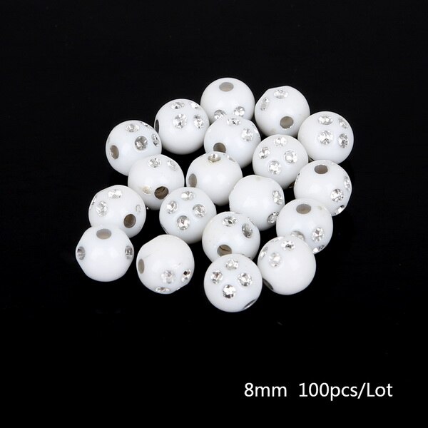 100 piece/lot 8mm Multi Colors Shiny Acrylic Round Beads For DIY Bracelets &amp; Necklaces Jewelry Makings: White