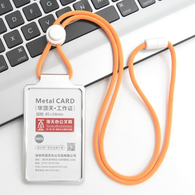 Funda para tarjetas de , portatarjetas de nombre de trabajo de aleación de aluminio, tarjeta de trabajo comercial, tarjeta de identificación, cordón, funda de bolsas de Metal: Gris