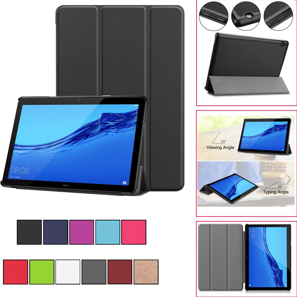 Leather Flip Case for Huawei MediaPad T5 10" - Trifold Stand Cover - Ultra Slim, Waterproof, Shockproof