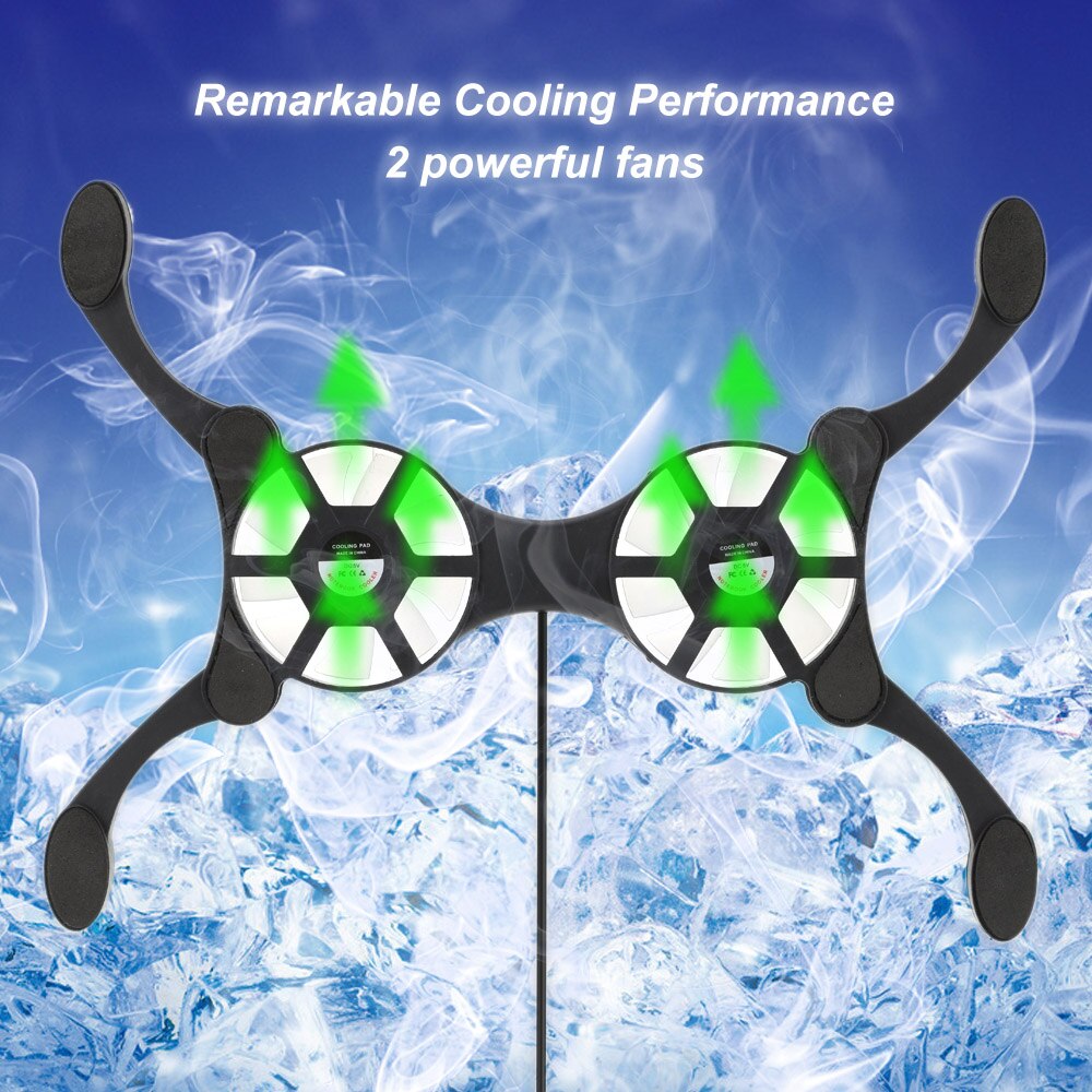 Mini Portable Folding Foldable USB Dual Fan Cooler Cooling Pad for PC Laptop Notebook 7"~15" Powerful 2 fans laptop cooler
