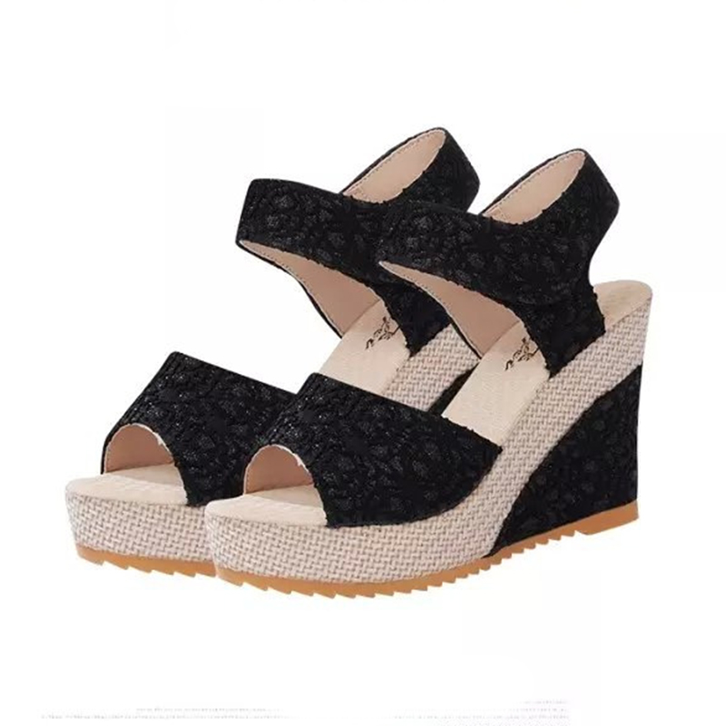 Dames Schoenen Open Neus Strik Zijden Lint Dames Sandalen Hoge Hakken Effen Outdoor Casual Plateau Wig Vrouwen Sandalen