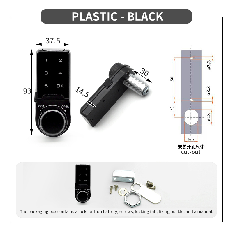 Elektronisch cijferslot Lockerslot Lockerslot Ladeslot Archiefkastslot Personeelskast Clubkast Touch Schoenenkast: Black