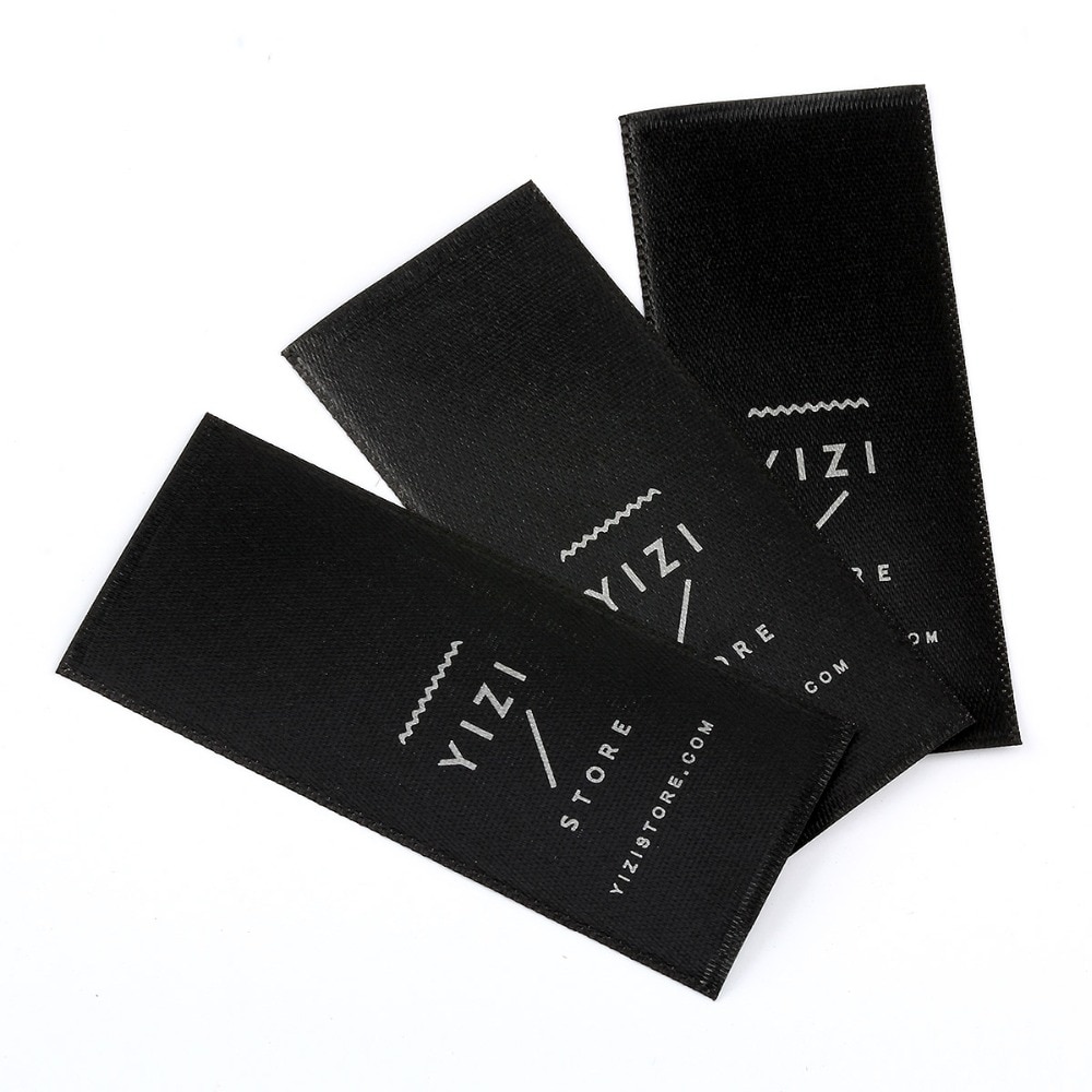 1000pcs Custom Garment Care Labels Black Coth with Silver Printing Wash Label for Clothing