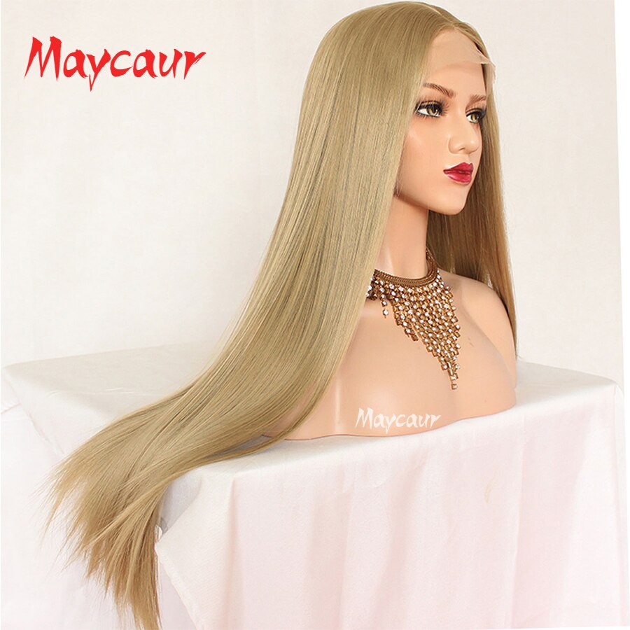 Maycaur Hittebestendige Bob Lace Front Pruiken Voor Vrouwen Ombre Blonde Korte Striaght Synthetisch Haar Pruik 14 Inch