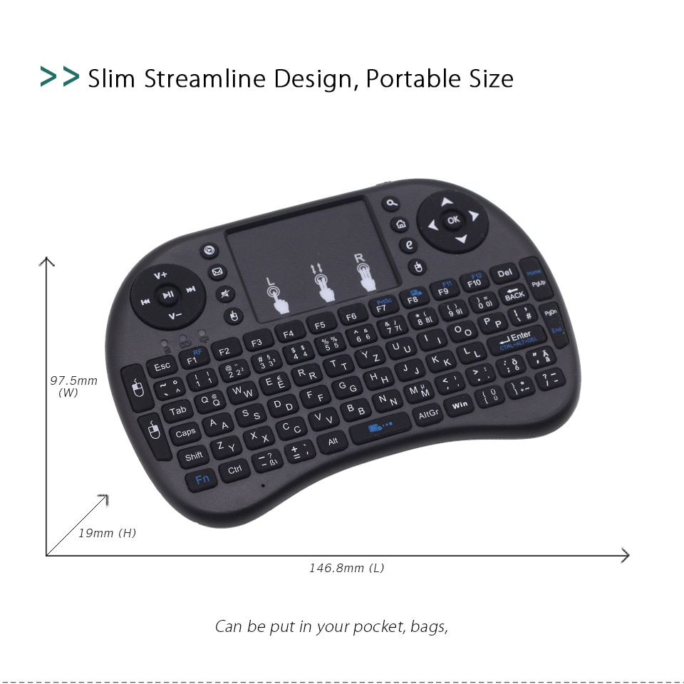 i8 (Deutsch) German English Keyboard 2.4GHz Mini Wireless Keyboard Air Mouse with TouchPad for Android TV Box / Mini PC