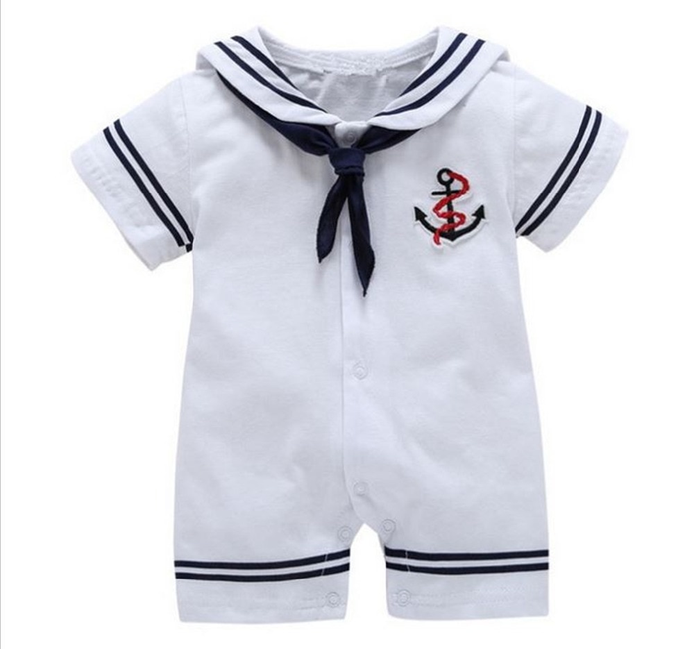 Vêtements pour -né, uniformes de marin blanc marine, barboteuse d&#39;été pour bébé, combinaison une pièce à manches courtes, vêtements pour bébé garçon et fille