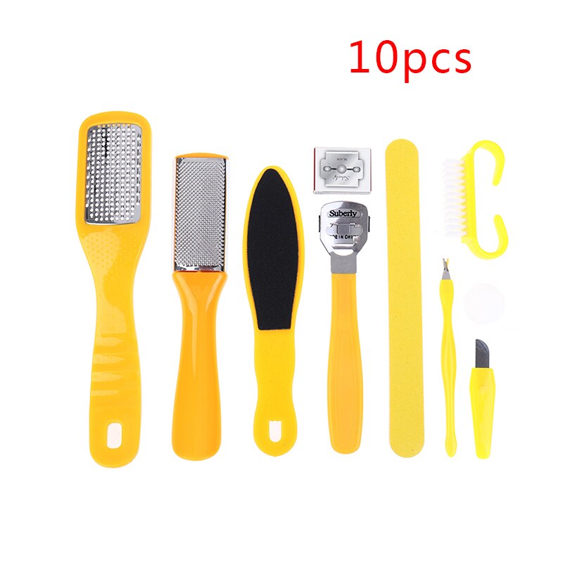 10 in 1 Foot Scrubber Pedicure Tools Kit Rasp Foot File Callu Remover Set Feet Exfoliating Scrubber Cleaner: Yellow