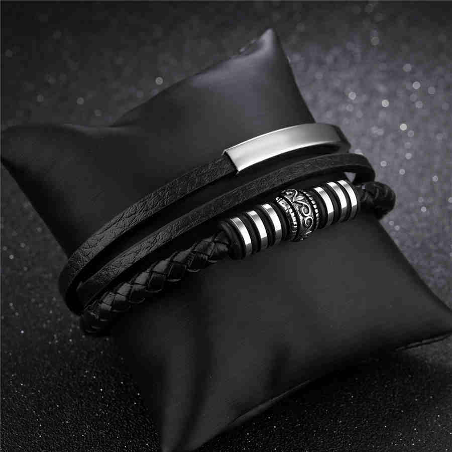 XQNI Top Mans Lederen Armband Roestvrij Staal Zwarte Kleur Magneet 200mm Accessoires Sieraden Voor