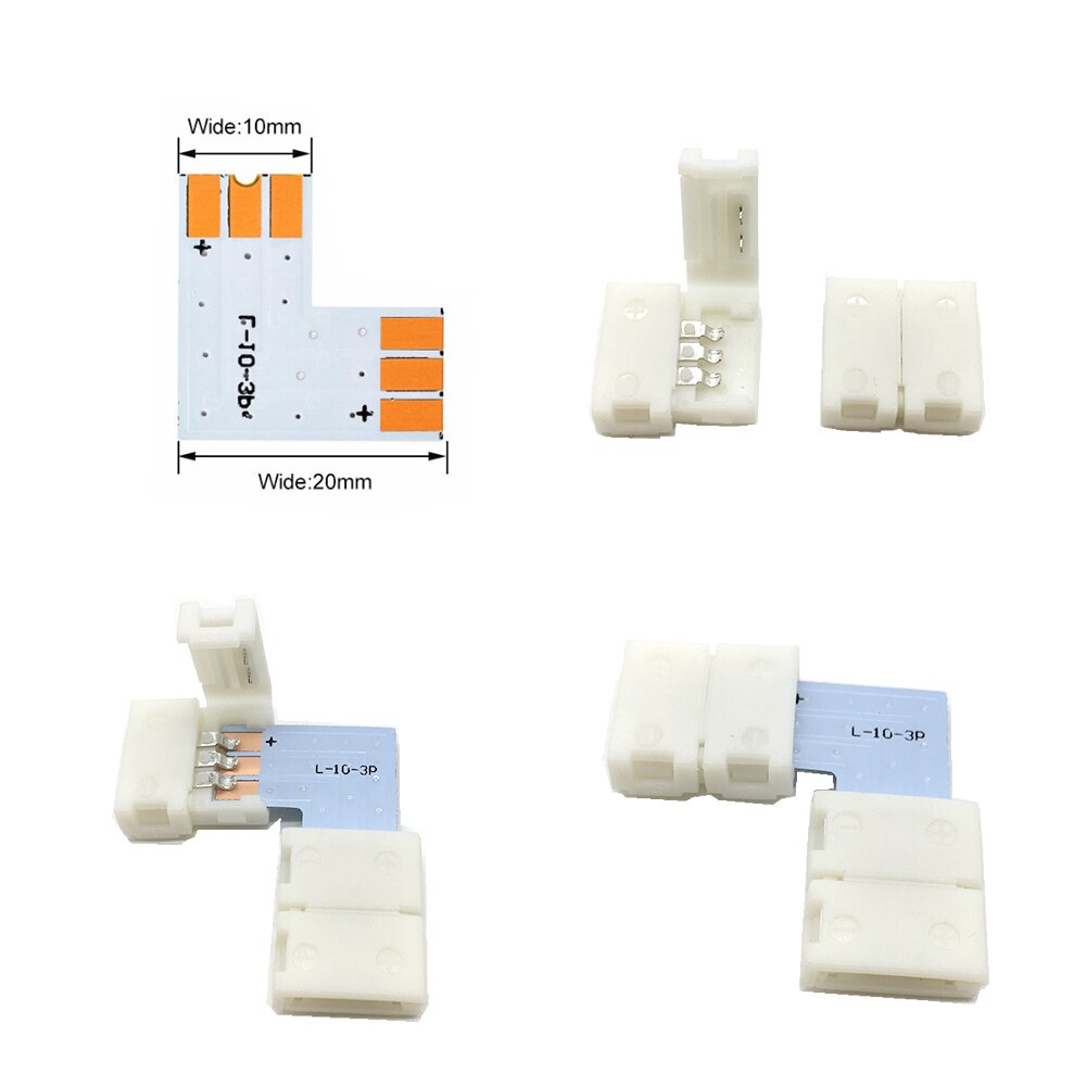 3pin 10mm Width L Shape Corner Connector Solderless For ws2811 ws2812b SK6812 Led Strip No Soldering Ambilent