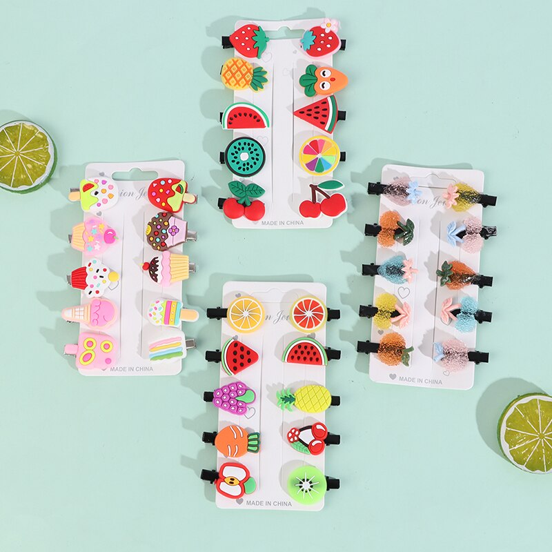 10 pz/impostato ragazze cartone animato frutta gelato forcine per bambini clip di capelli barrette dolci ornamento per capelli accessori per capelli di nuova moda