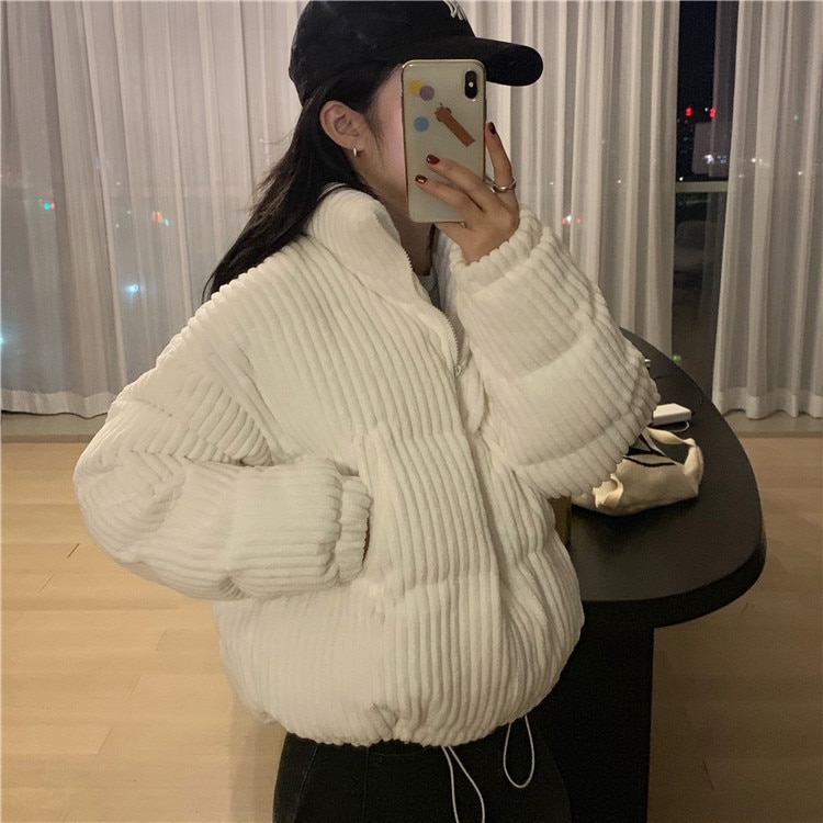 Abrigo informal PANA liviano y fino con cremallera para mujer, chaqueta con bolsillos, ropa holgada de Color sólido con relleno de algodón: white
