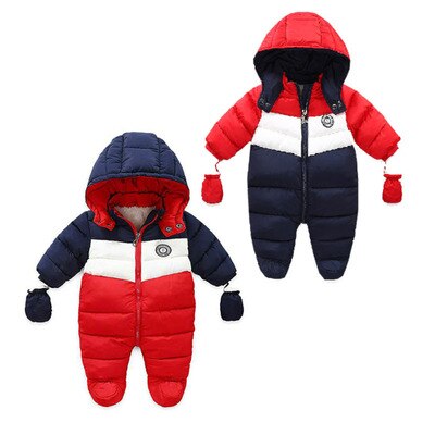 Bebê recém-nascido snowsuit crianças infantil casaco de inverno quente forro com capuz zíper macacão meninos meninas pato para baixo outwear macacão