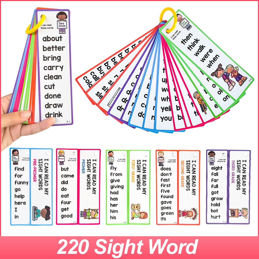 English 220 Sight word flashcards for kid preschool children kindergarten Toddler Learn to Read Phonics Learning cards 2-4years