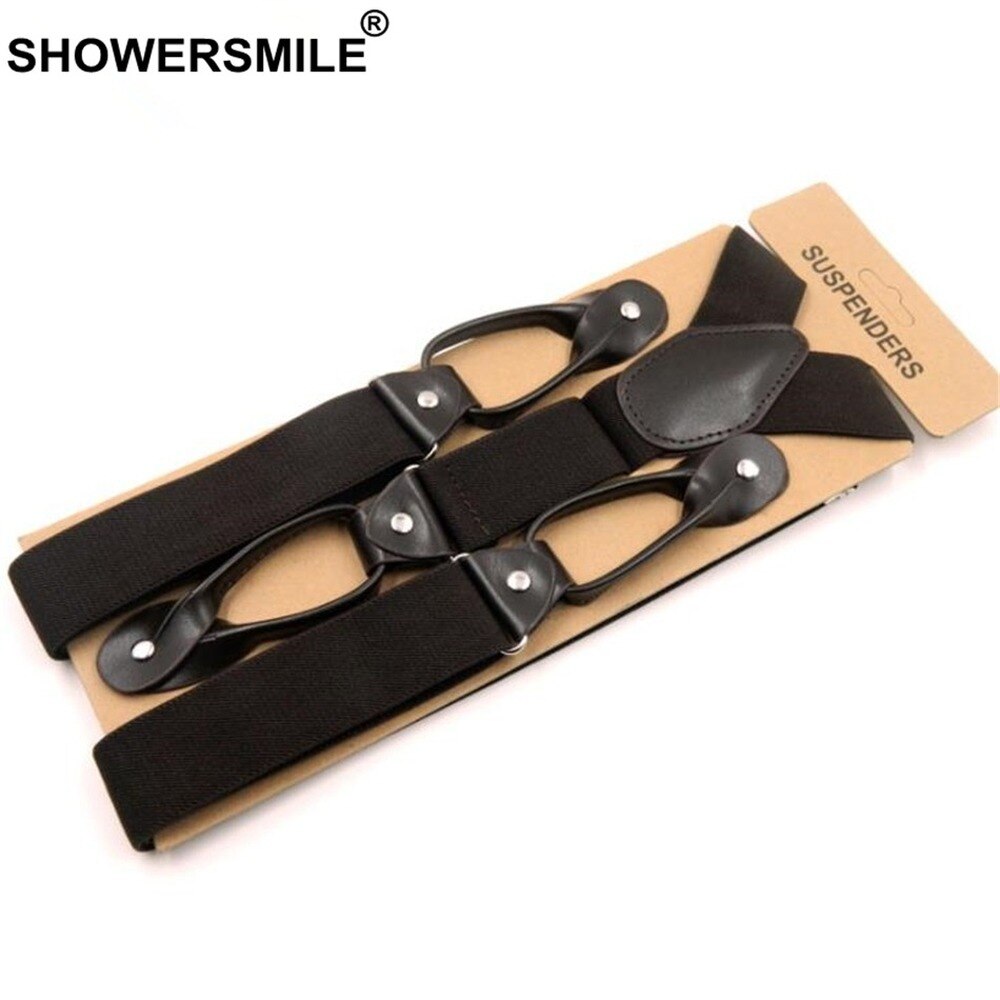 Button Khaki Suspenders Wide Men&#39;S Braces Leather Vintage Pants Strap Belt For Trouser Solid Navy Gray Burgundy Brown 120*3.5cm
