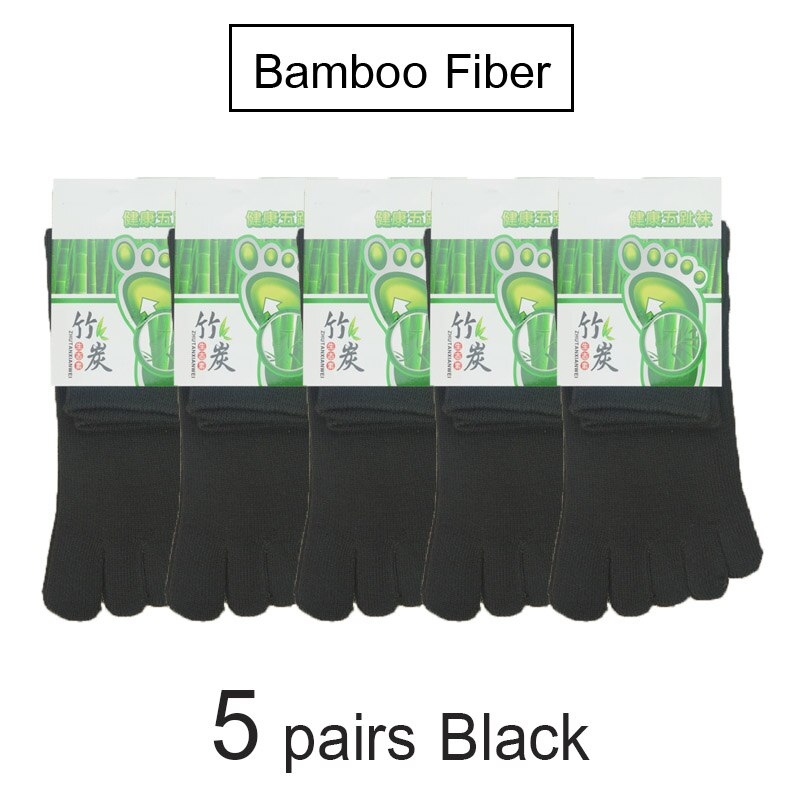 5 Pairs/Lot Bamboo Fiber Men's Five Toe Socks Set Spring Winter Business Black Tabi Short Socks for Male Big Size: 5 pairs Black