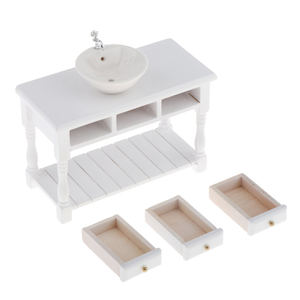 1/12 Schaal Witte Wastafel Sink & Kast Voor Poppenhuis Meubels Model