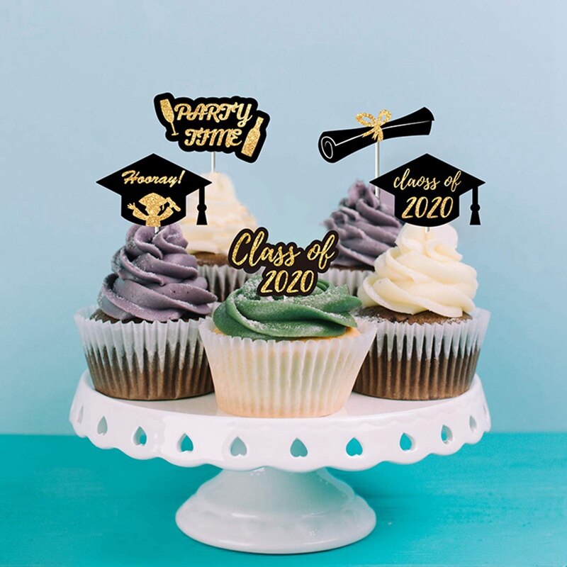 Class Of Graduation Paper Cake Topper Gold Congrats Grad Cake Toppers Flag For Students Graduation Party Cake Decorations