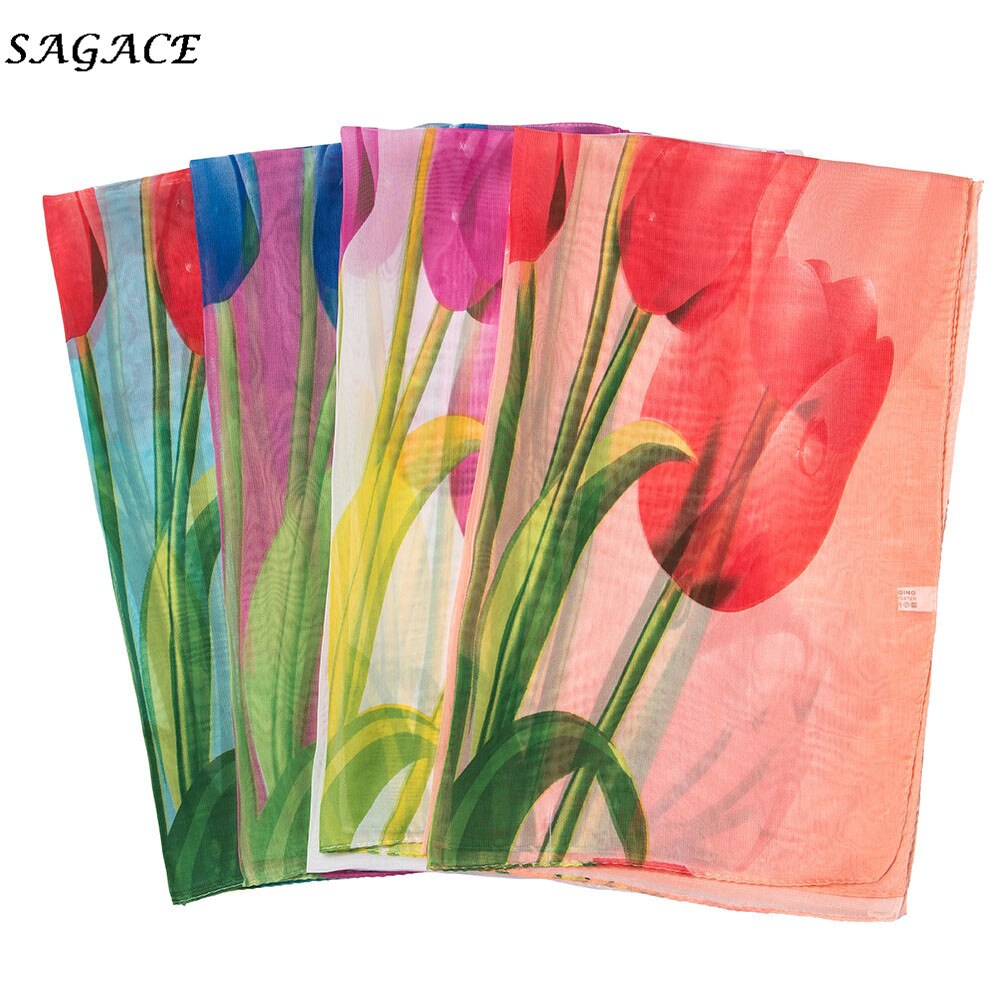 SAGACE écharpe femmes en mousseline de soie fleur impression longue enveloppement doux châle foulards dames doux hiver écharpe en soie foulard pour femmes