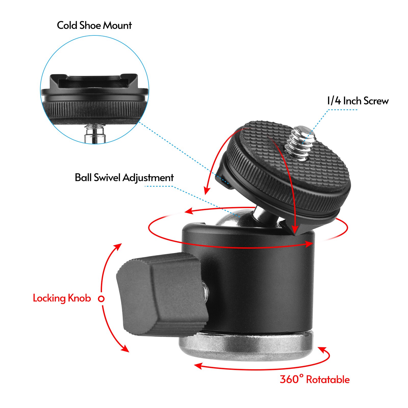 2-In-1 Mini Ball Head 360 ° Draaibare Bal Hoofd Met 1/4 Schroef Koude Shoe Mount Voor camera Smartphone Houder Statief Video Licht