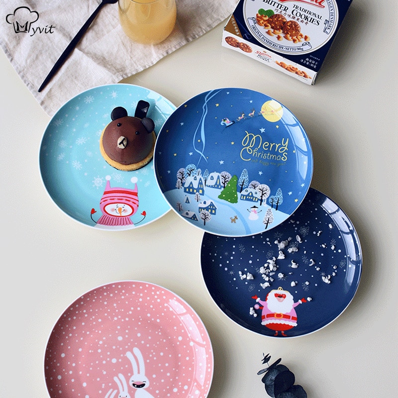 Christmas Ceramic Plate Food Dishes Steak Dinner Plates Western Dinner Plate Cartoon Hand Painted Tableware Year