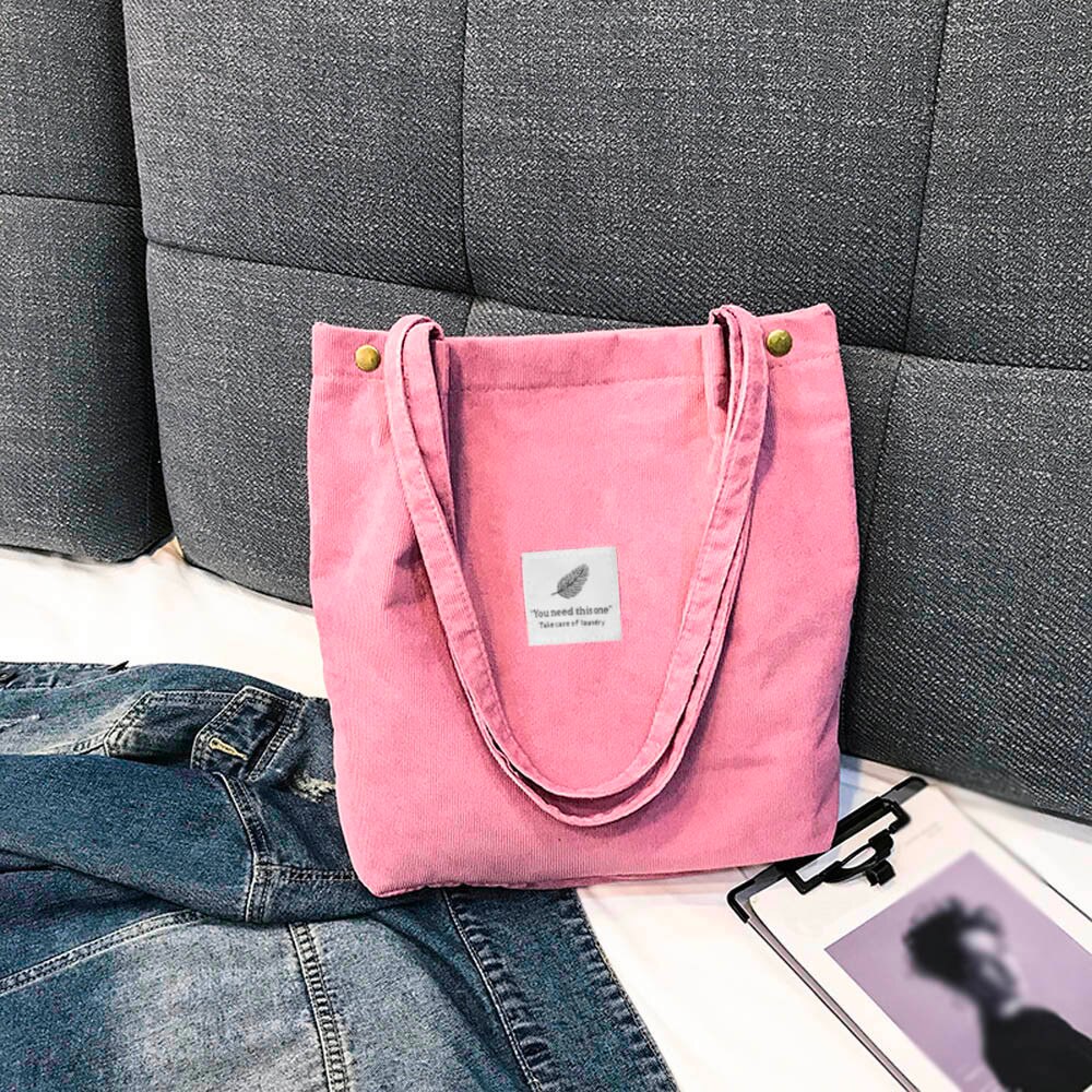 Transer Vrouwen Schoudertas Hoge Capaciteit Corduroy Tote Dames Pure Handtas Opvouwbare Herbruikbare Shopping Reizen Strandtas # Yy: Pink