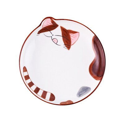 Placa de cerâmica dos desenhos animados gato prato prato prato casa ocidental criativo steat prato café da manhã redonda jantar utensílios de mesa: C