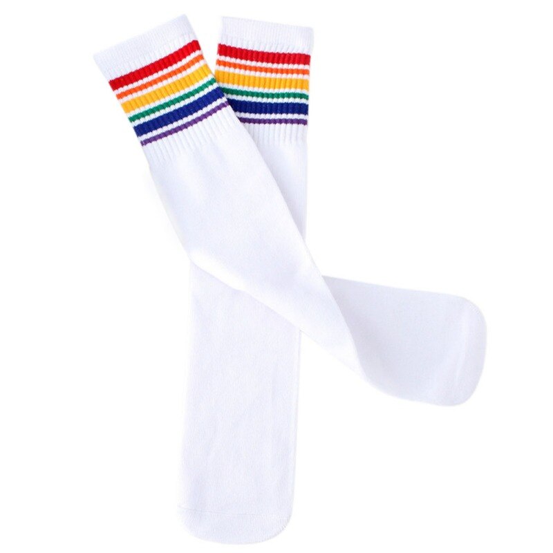 Kids Boys Girls Rainbow Striped Sock Children Soft Knee High Socks Cotton Student Football Sports Socks: W / 1-8Y        S