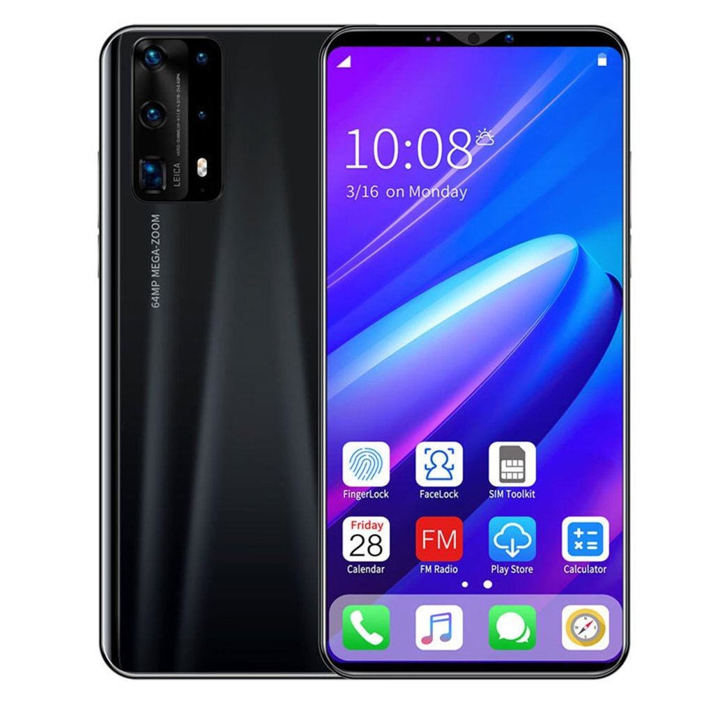 Dual-Core P40 Pro Smartphone 5.8 Inch Scherm Smartphone 512M + 4G Android Smartphone 3D Glas Vergulde achterkant Zwart: Default Title