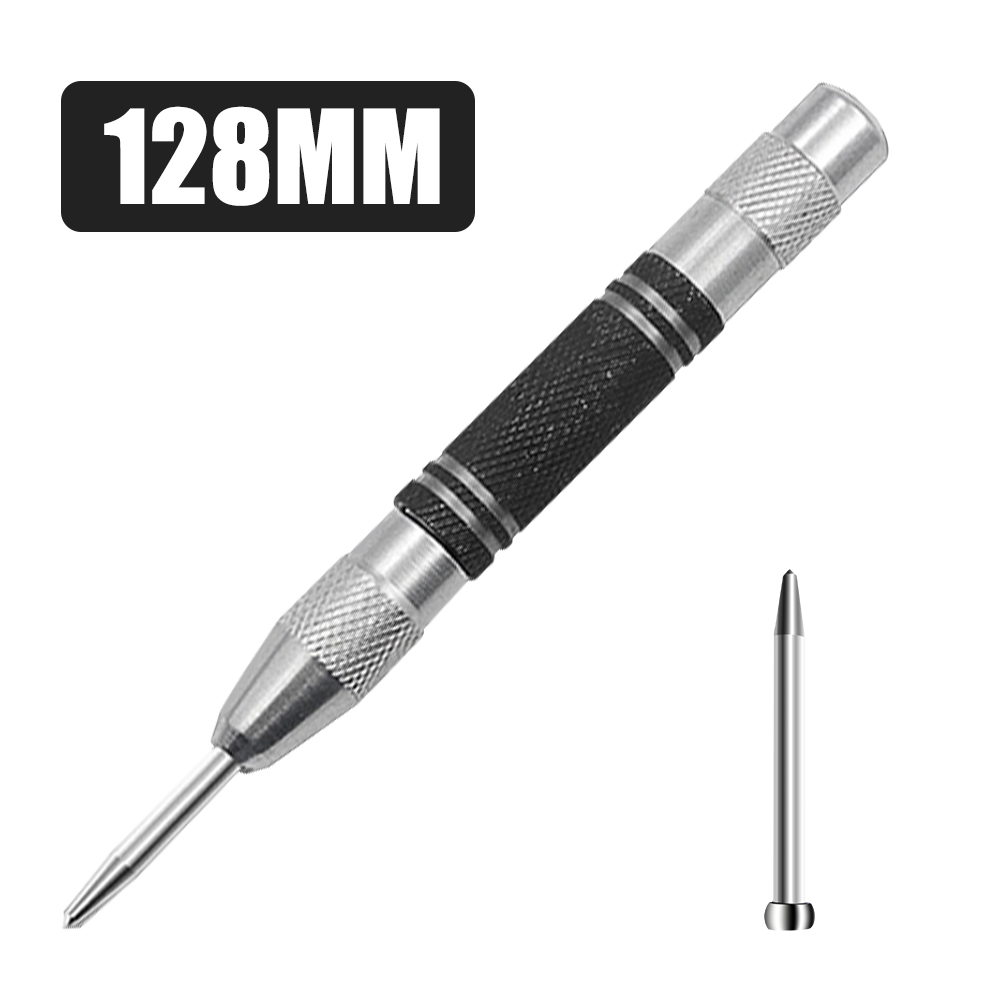 Automatic Centre Punch Universal Marking Tool for Machinists and Carpenters with Adjustable Spring Loaded Metal Drill: Silver Set A