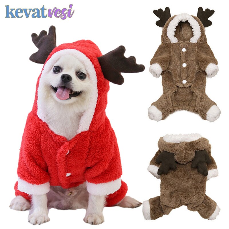 Traje para Perro de invierno cálido, chaqueta polar, pijama, Ropa para Perro pequeño, Chihuahua, disfraz de gato de Navidad