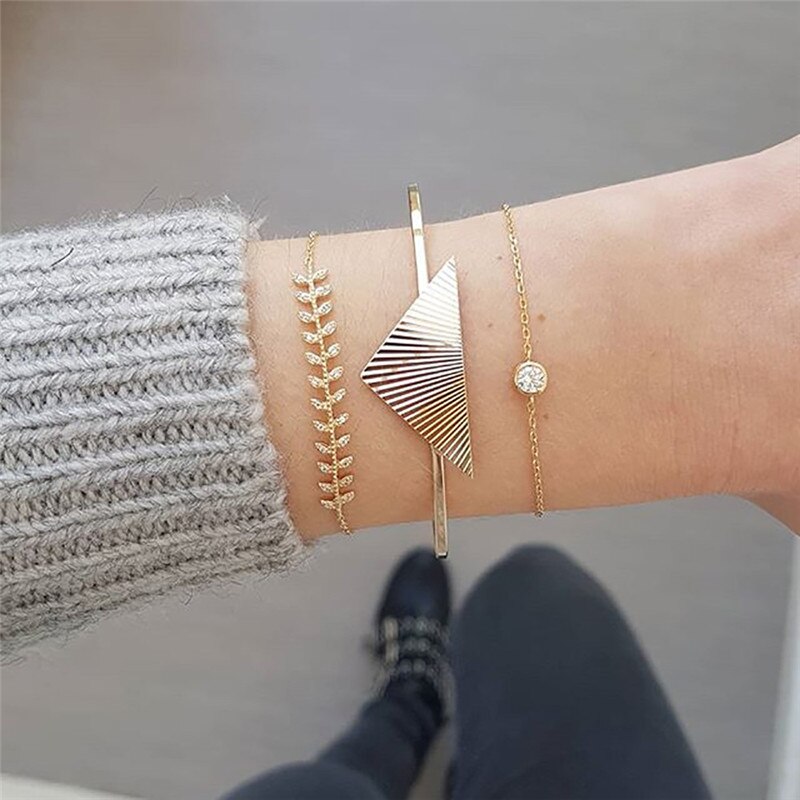 WUKALO Charm 4 stks/set Damesmode Kristal Cirkel Blad Ketting Gouden Kleur Gesimuleerde Parel Armband Set Party Bruiloft Sieraden: 83425