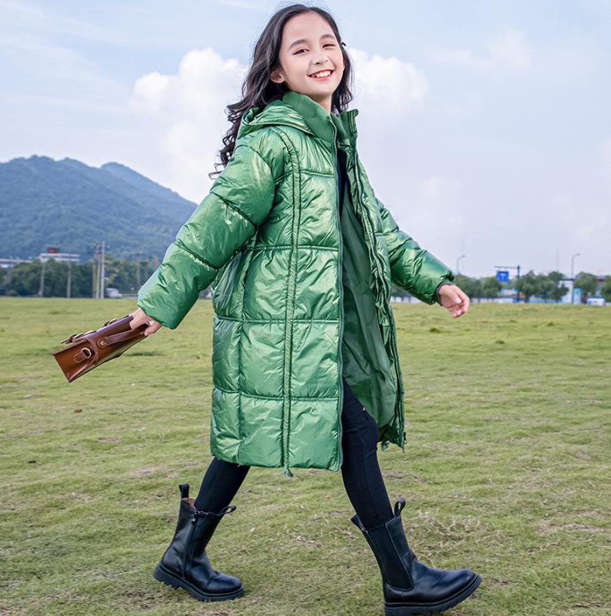 Casacos soltos de inverno para crianças, jaquetas brilhantes fashion para meninas roupa engrossada com capuz jaqueta infantil 4-16y wsvermelho