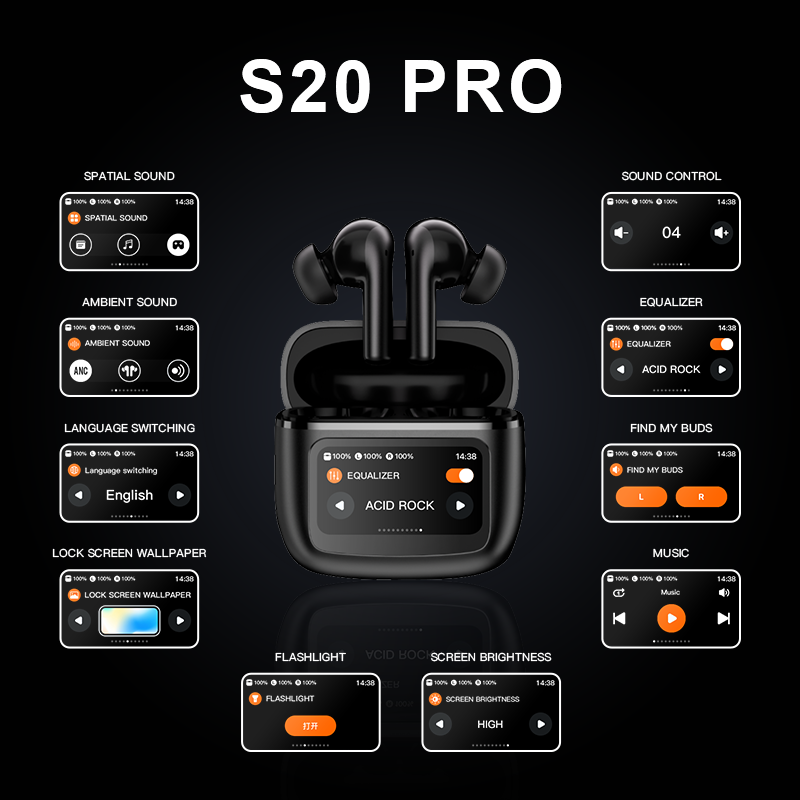 Beatfade S20 Pro ekran dotykowy ANC słuchawki bezprzewodowe z redukcją szumów słuchawki Bluetoth 5.3 aplikacja długi na baterie życia HiFi