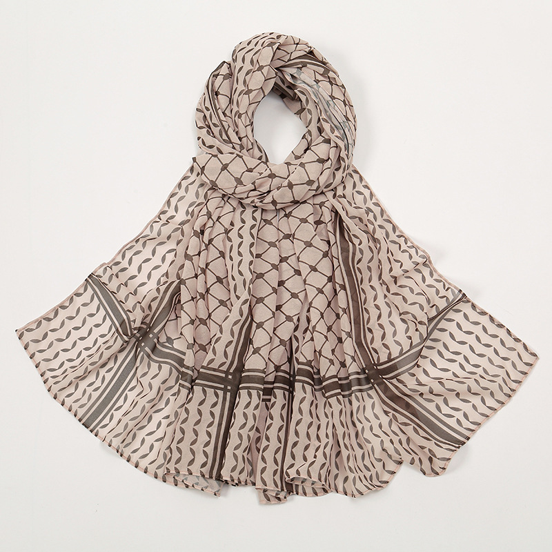 Breathable Chiffon Hijab Vintage Printed Long Scarf Geometric Pattern Head Wrap for Women Lightweight Thin Soft Cozy Shaw: dusty camel