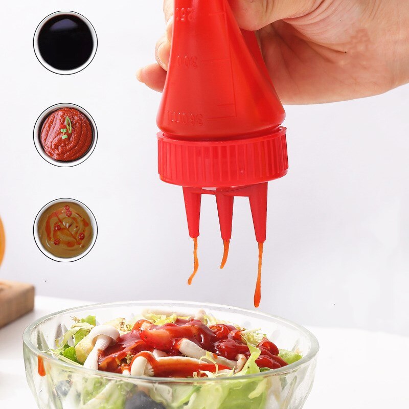 1PC 3 Holes Twist Cap Food Grade Plastic Squeeze Bottle Ketchup Mustard Mayo Sauces Olive Oil Bottles Kitchen Gadget