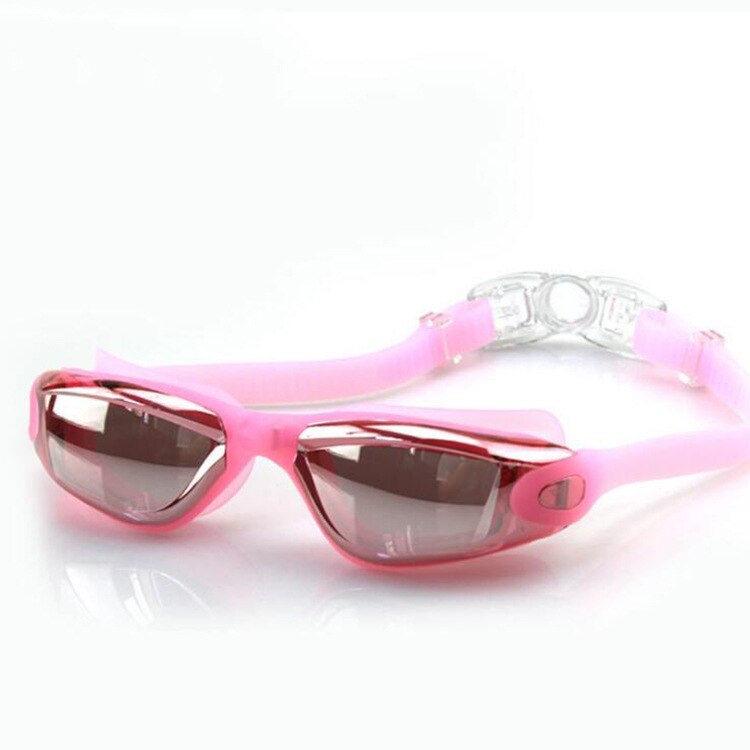 Professionele Zwembril Anti-Fog 100% Uv Verstelbare Bril Zwemmen Goggle Volwassen Badmuts Oordopjes Neus Clip Set Voor mannen: Pink glasses
