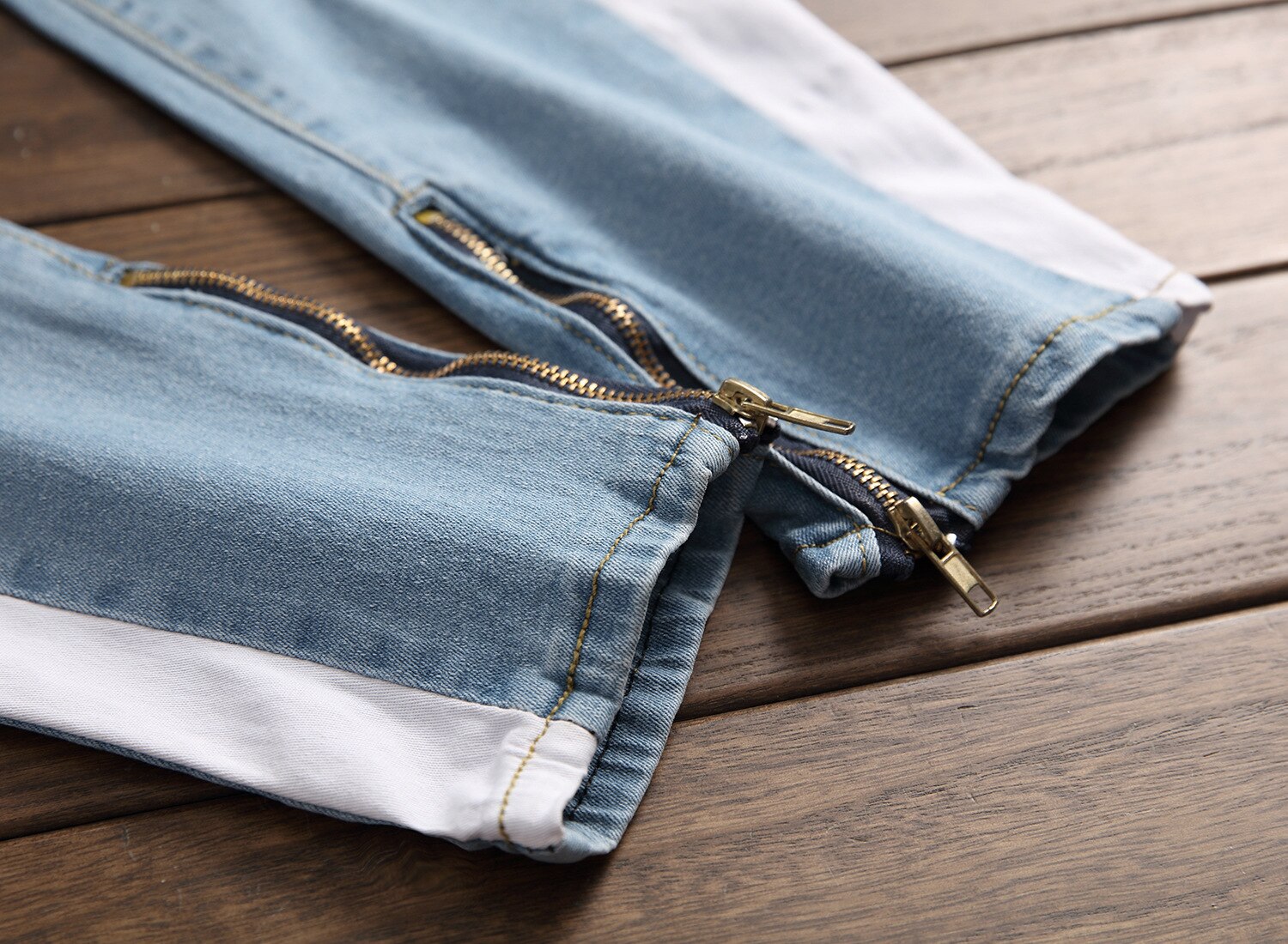 Mænd stretch jeans side stribe biker jeans denim revet knæ huller slim aftensmad skinny hip hop jeans mænd