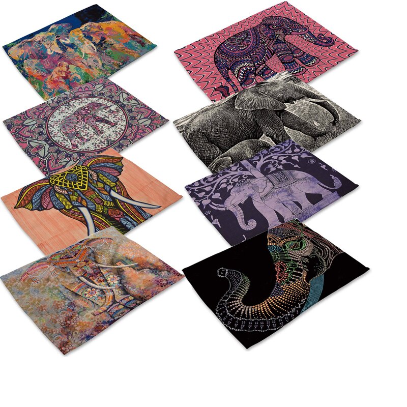 1 Pcs Elephant Pattern Kitchen Placemat Dining Table Mats Cotton Linen Drink Coasters Western Pad Bowl Cup Mat 42*32cm