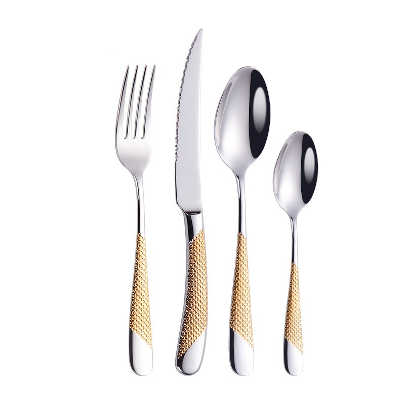 Goud Rvs Bestek Set Mes Vork Lepel Vier Stuk Set Goud Keuken Accessoires: Gold
