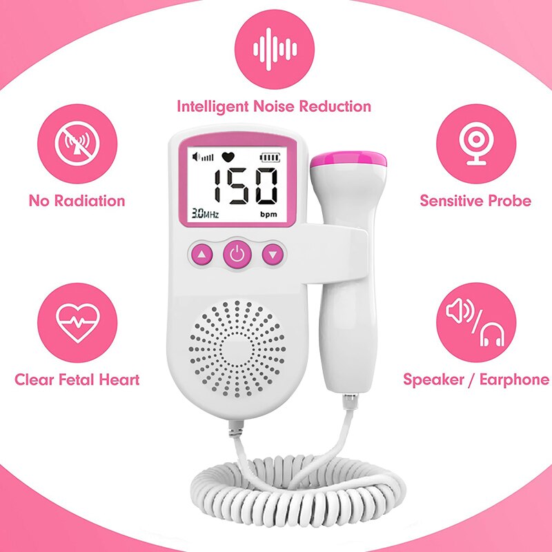 Doppler Fetal de 3,0 MHz para mujer embarazada, monitor de ritmo cardíaco Fetal, 9 semanas después, altavoz incorporado